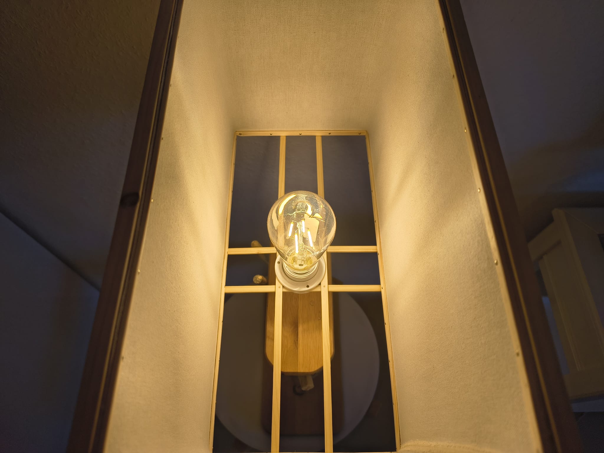 Vue intérieure de l'abat-jour de la Lampe Racines, ampoule à filament